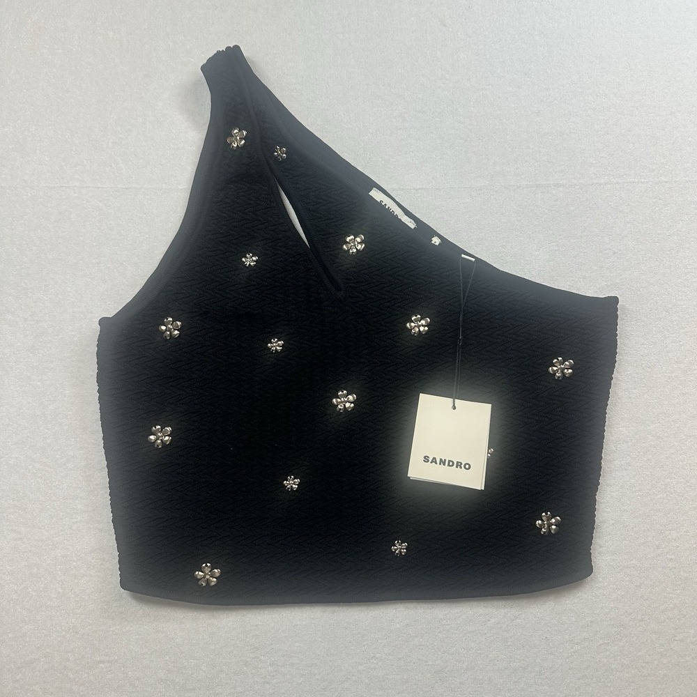 Sandro Paris Esma Noir Embellished Sweater Black Size  3   NWT Beaded Knit Top S